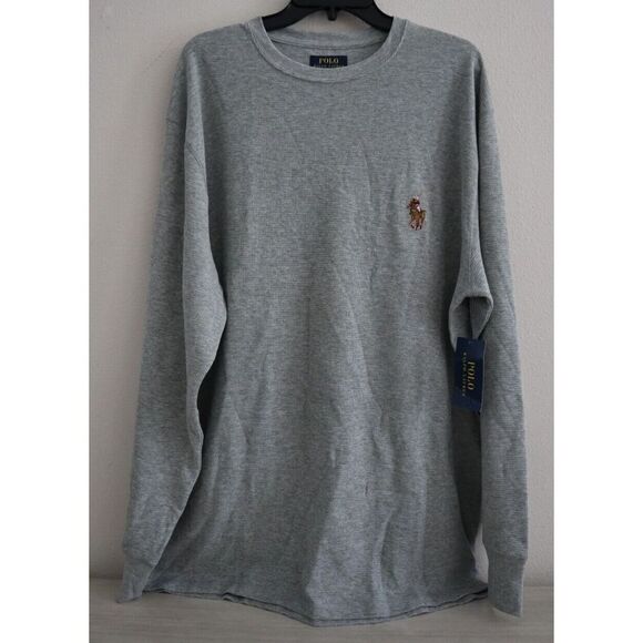Polo Ralph Lauren Men's Sz 2XL Gray Riding Polo Bear Waffle Knit L/S Sleep Shirt - Picture 1 of 7